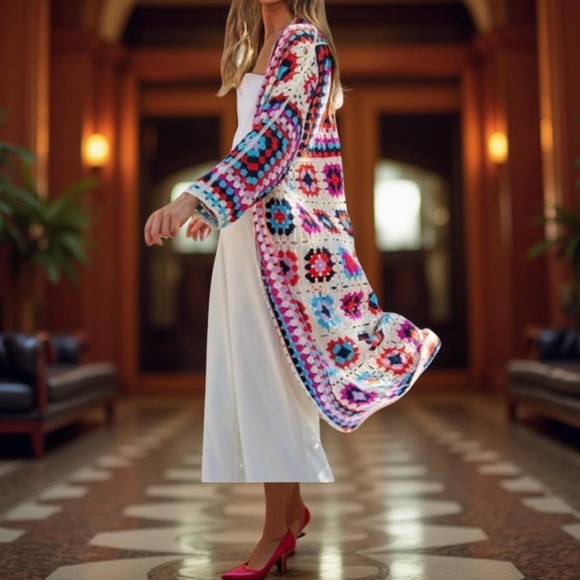 Crochet Cadigan Patchwork Boho Patchwork Cardigan Davi & Dani NWT - Picture 1 of 12